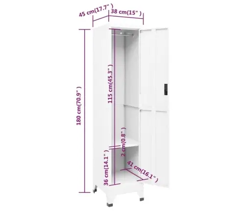 Lukustatav Hoiukapp, Valge, 38 X 45 X 180 cm Teras