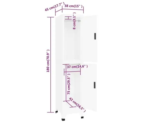 Ģērbtuves Skapis, Balts, 38X45X180 Cm, Tērauds Vidaxl