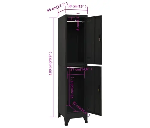 Persirengimo Spintelė, Juodos Spalvos, 38X45X180cm Plienas