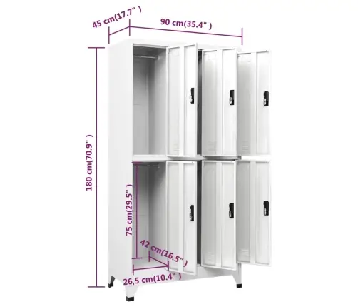 Ģērbtuves Skapis, Balts, 90X45X180 Cm, Tērauds Vidaxl