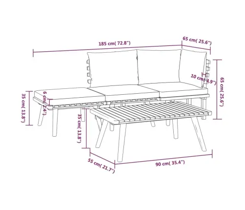 Poilsio Komplektas Su Pagalvėmis, 4 Dalių, Akacijos Masyvas