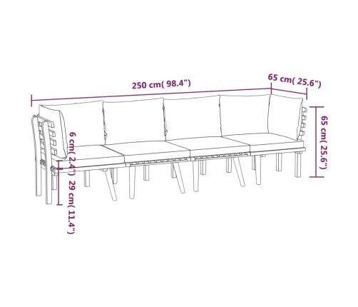 4-Osaline Aiamööbli Komplekt Patjadega, Akaatsiapuit