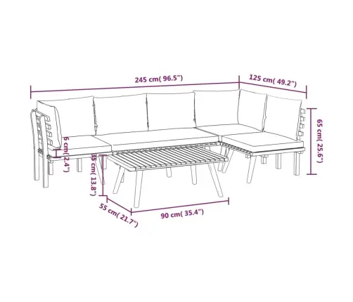 5-Daļīgs Dārza Atpūtas Mēbeļu Komplekts Ar Matračiem, Akācija Vidaxl