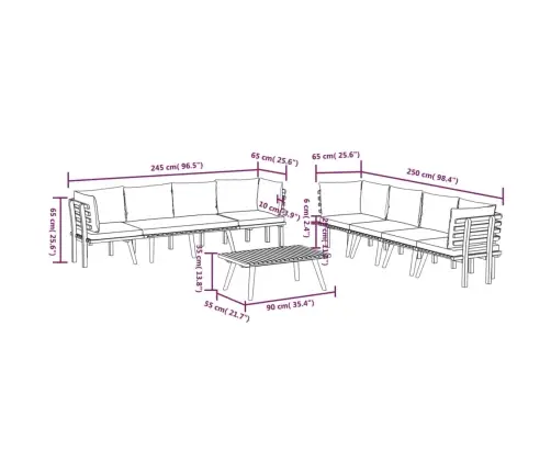 8-Daļīgs Dārza Atpūtas Mēbeļu Komplekts Ar Matračiem, Akācija Vidaxl
