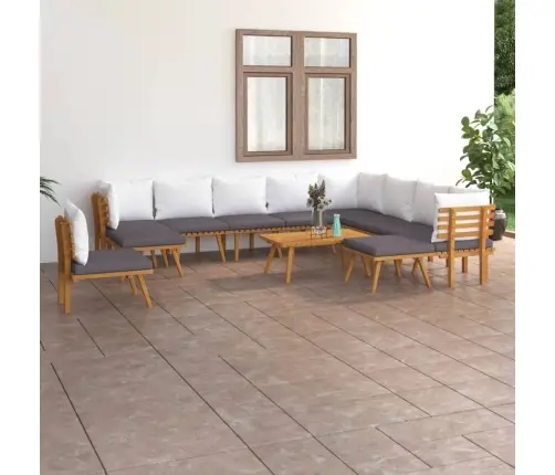 12-Daļīgs Dārza Atpūtas Mēbeļu Komplekts Ar Matračiem, Akācija Vidaxl