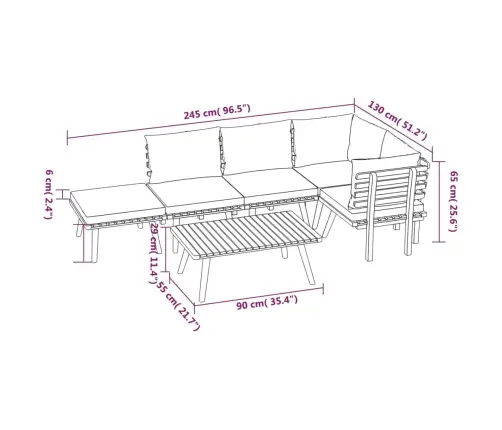 6-Daļīgs Dārza Atpūtas Mēbeļu Komplekts Ar Matračiem, Akācija Vidaxl