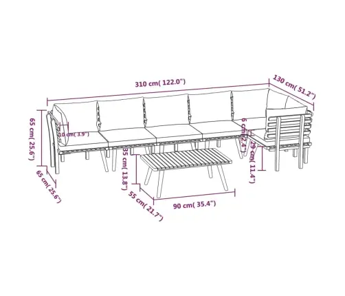 7-Osaline Aiadiivanikomplekt Patjadega, Akaatsiapuit