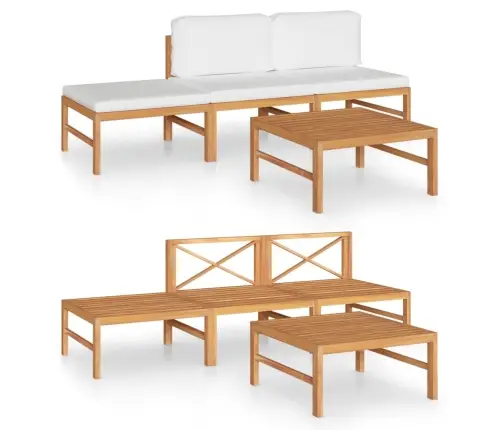 4-Daļīgs Dārza Mēbeļu Komplekts, Krēmkrāsas Spilveni, Tīkkoks Vidaxl