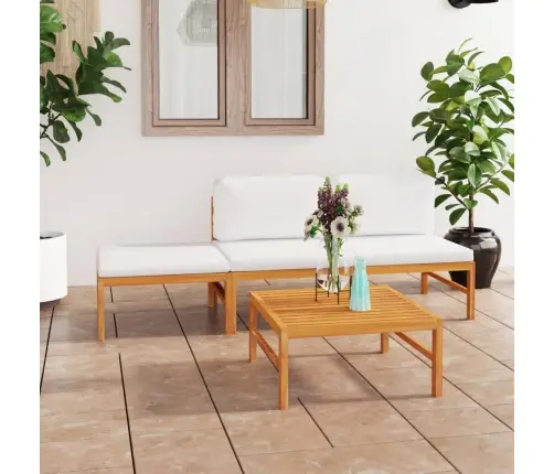 4-Daļīgs Dārza Mēbeļu Komplekts, Krēmkrāsas Spilveni, Tīkkoks Vidaxl