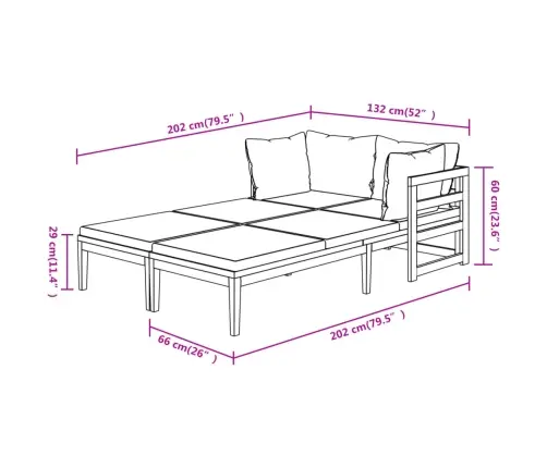 Saulės Gultai Su Kreminiais Baltais Čiužinukais, 2Vnt., Akacija