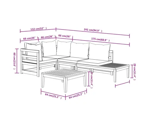 4-Daļīgs Dārza Atpūtas Mēbeļu Komplekts Ar Spilveniem, Akācija Vidaxl