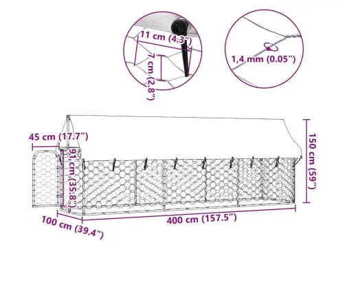 Katusega Koeraaed, 400 X 100 X 150 Cm
