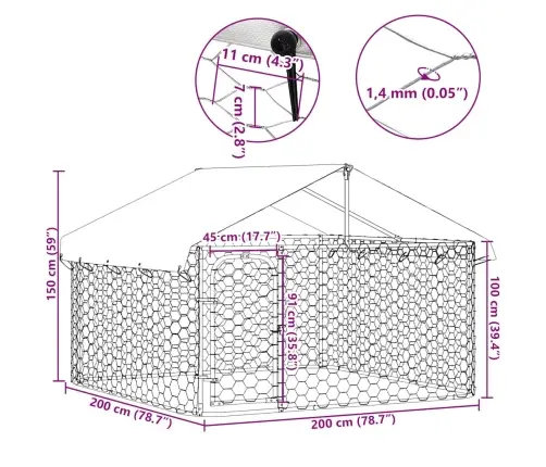 Lauko Voljeras Šunims Su Stogu, 200X200X150Cm