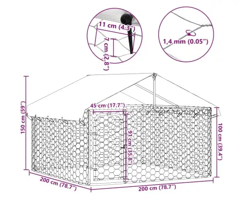 Lauko Voljeras Šunims Su Stogu, 200X200X150Cm