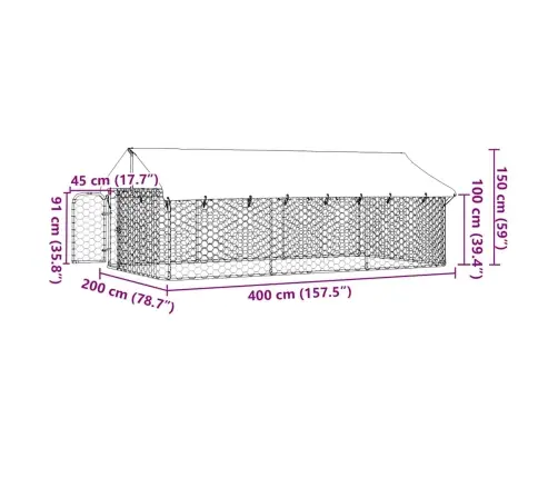 Suņu Voljērs Ar Jumtu, 400X200X150 Cm Vidaxl
