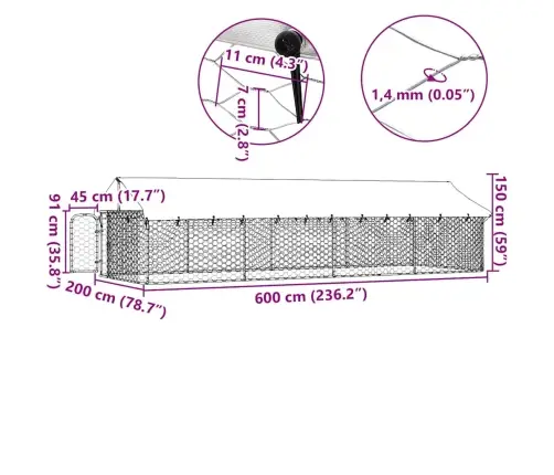 Lauko Voljeras Šunims Su Stogu, 600X200X150Cm