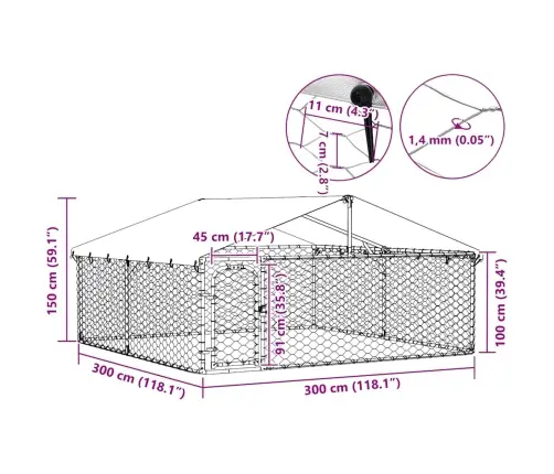 Katusega Koeraaed, 300 X 300 X 150 Cm