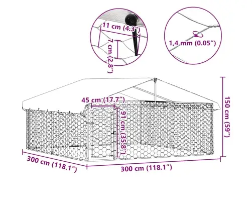 Suņu Voljērs Ar Jumtu, 300X300X150 Cm Vidaxl