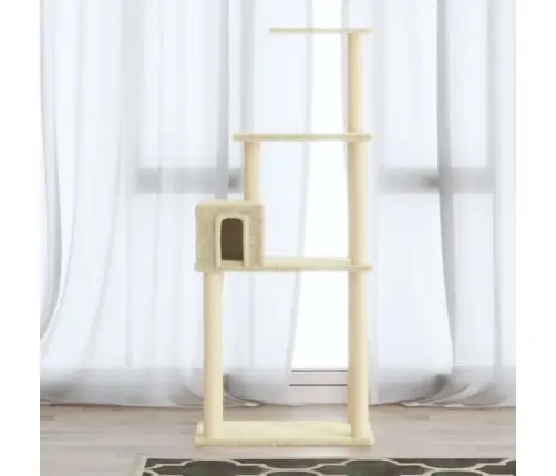 Kaķu Māja Ar Sizala Stabiem Nagu Asināšanai, 147 Cm, Krēmkrāsas Vidaxl