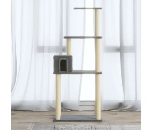 Kaķu Māja Ar Sizala Stabiem Nagu Asināšanai, 147 Cm, Pelēka Vidaxl