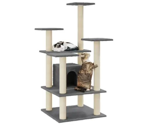 Kaķu Māja Ar Sizala Stabiem Nagu Asināšanai, 110 Cm, Pelēka Vidaxl