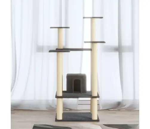 Kaķu Māja Ar Sizala Stabiem Nagu Asināšanai, 110 Cm, Pelēka Vidaxl