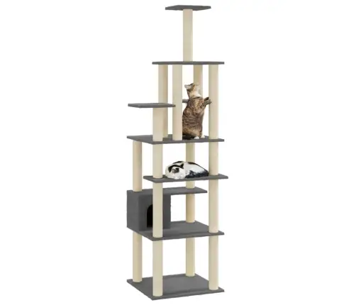 Kaķu Māja Ar Sizala Stabiem Nagu Asināšanai, 183 Cm, Pelēka Vidaxl