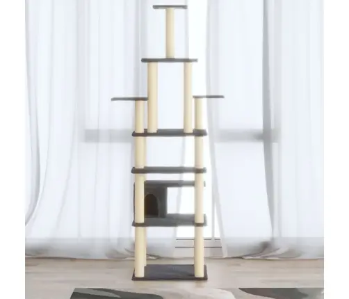 Kaķu Māja Ar Sizala Stabiem Nagu Asināšanai, 183 Cm, Pelēka Vidaxl