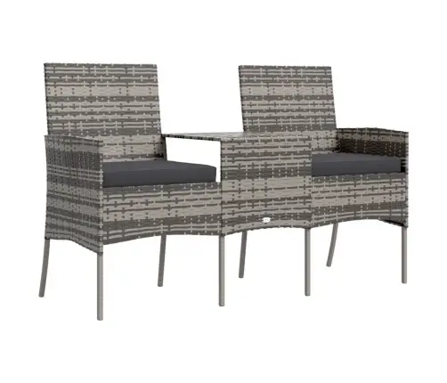 Divvietīgs Dārza Dīvāns Ar Galdiņu, Pelēka Pe Rotangpalma Vidaxl