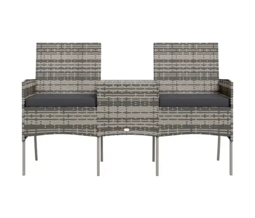 Divvietīgs Dārza Dīvāns Ar Galdiņu, Pelēka Pe Rotangpalma Vidaxl