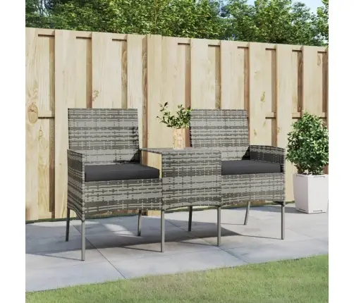 Divvietīgs Dārza Dīvāns Ar Galdiņu, Pelēka Pe Rotangpalma Vidaxl