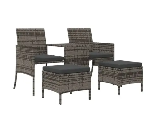 Divvietīgs Dārza Dīvāns Ar Galdiņu Un Soliem, Pelēks, Pe Vidaxl