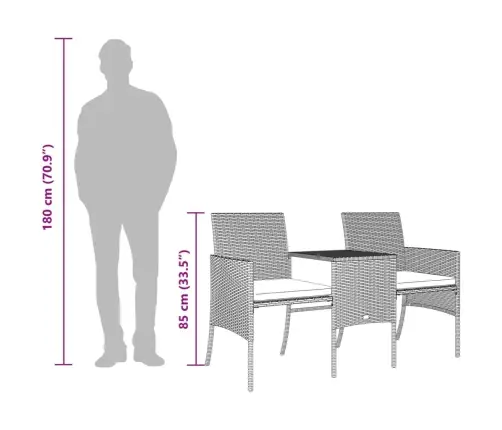 Divvietīgs Dārza Dīvāns Ar Galdiņu Un Soliem, Pelēks, Pe Vidaxl