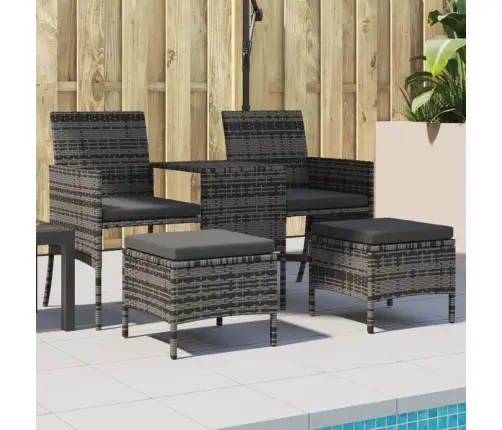 Divvietīgs Dārza Dīvāns Ar Galdiņu Un Soliem, Pelēks, Pe Vidaxl