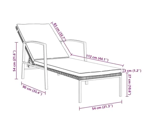 Aia Päevitustool Padjaga, Polürotang, Must