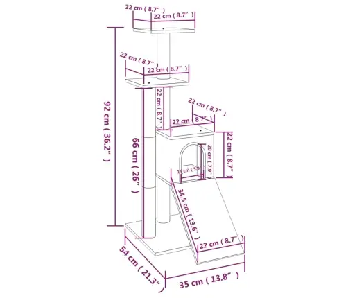 Kassimaja Sisalköitega Kraapimispostidega, Tumehall, 92 Cm