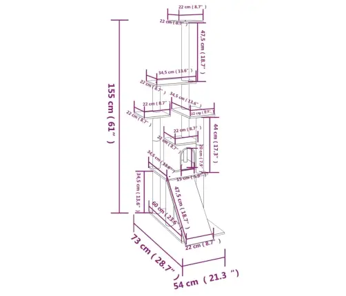 Kassimaja Sisalköitega Kraapimispostidega, Helehall, 155 Cm