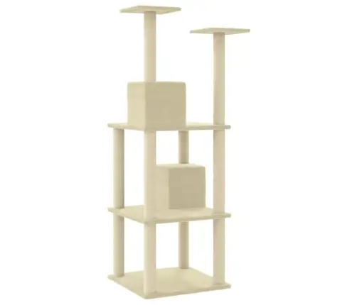 Kaķu Māja Ar Sizala Stabiem Nagu Asināšanai, 141 Cm, Krēmkrāsas Vidaxl