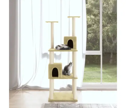 Kaķu Māja Ar Sizala Stabiem Nagu Asināšanai, 141 Cm, Krēmkrāsas Vidaxl