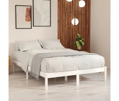 Gulta Bez Matrača, Balts, 140X190 Cm, Masīvkoks Vidaxl