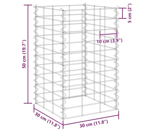 Gabioni/Augstās Puķu Kastes, 3 Gab., 30X30X50 Cm, Dzelzs Vidaxl