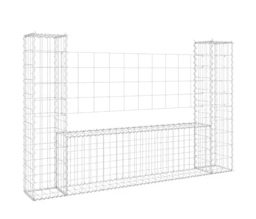 Gabionu Siena Ar 2 Stabiem, U-Forma, Dzelzs, 140X20X100 Cm Vidaxl
