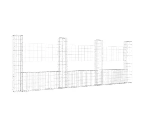 Gabionu Siena Ar 4 Stabiem, U-Forma, Dzelzs, 380X20X150 Cm Vidaxl