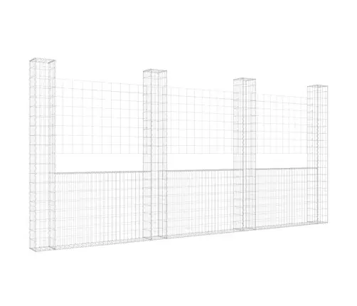 Gabionu Siena Ar 4 Stabiem, U-Forma, Dzelzs, 380X20X200 Cm Vidaxl