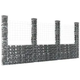 Gabionu Siena Ar 4 Stabiem, U-Forma, Dzelzs, 380X20X200 Cm Vidaxl