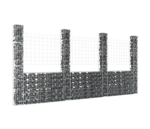 Gabionu Siena Ar 4 Stabiem, U-Forma, Dzelzs, 380X20X200 Cm Vidaxl