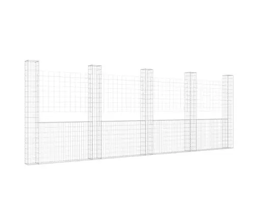 Gabionu Siena Ar 5 Stabiem, U-Forma, Dzelzs, 500X20X200 Cm Vidaxl Gabionu Siena Ar 5 Stabiem, U-Forma, Dzelzs, 500X20X200 Cm Vidaxl