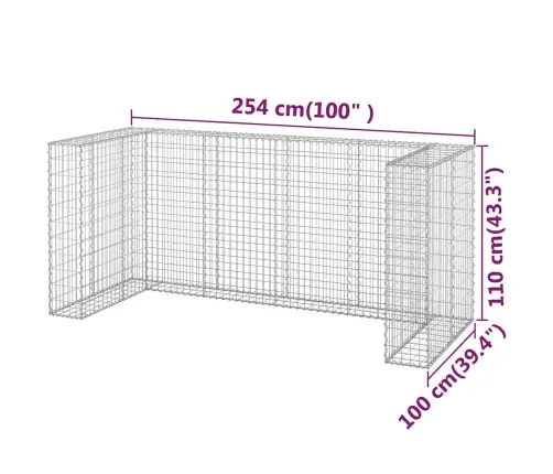Gabions Atkritumu Tvertnēm, Cinkots Tērauds, 254X100X110 Cm Vidaxl