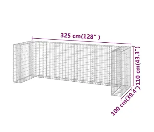 Gabions Atkritumu Tvertnēm, Cinkots Tērauds, 325X100X110 Cm Vidaxl