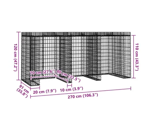 Gabiono Siena Šiukšlių Konteineriui, 270X91X120cm Geležis